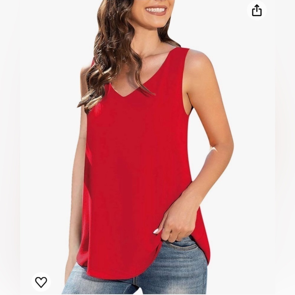 MELANIE LYNE V Neck Sleeveless Light Crepe Blouse in Red.